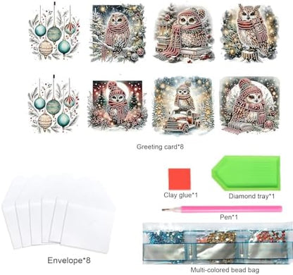 TDFERAN Diamond Painting Blank Greeting Card Set of 6 Snowy Christmas Owl Greetings Cards Thinking of You Greeting Card with Envelopes Animal Beautiful Greetings Cards Holiday Party Invitations - Image 3