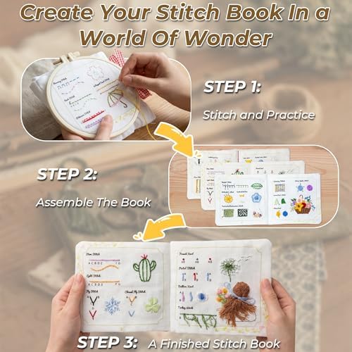 Zisekdy Embroidery Stitch Book Kit for Adults Beginners, 32 Stitches, Hand Embroidery Guide with Floral Patterns, Includes Hoop, Threads and Tools, DIY Sewing Craft Starter Set, Gift for Craft Lovers - Image 4