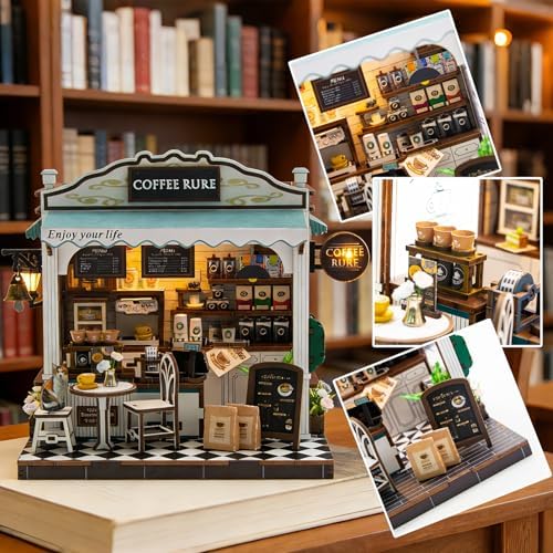 Book Nook Kit, 3D Wooden Puzzles Coffee Miniature House Dollhouse - Image 4