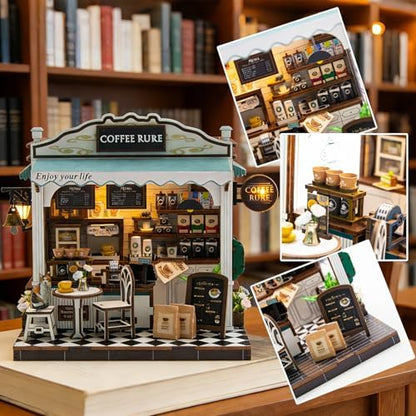 Book Nook Kit, 3D Wooden Puzzles Coffee Miniature House Dollhouse - Image 4