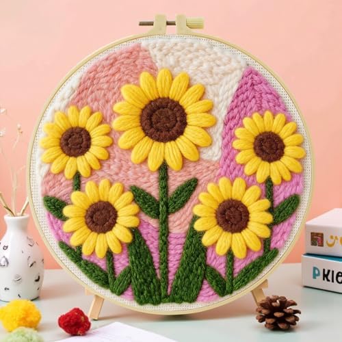 ZuoAnLF Punch Needle Kit for Beginners and Adults, DIY Easy Sunflower Punch Needle Set, Includes Pattern, Tools, Yarn, Embroidery Hoop and Instructions, for Creating Punch Needle Artworks - Image 5