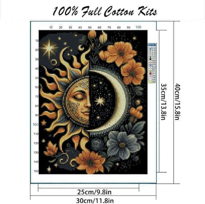 MYBISYMQQ Stamping Cross Stitch Kit Sun and Moon, Round Counting Cross Stitch Kit for Adult Beginners, Full Line DIY Cross Stitch Stitching Kit for Home Decor Cross Stitch Patterns 11.8x15.7inches - Image 2