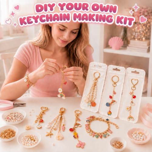 Fcoget 679 Pcs Keychain Making Kit, DIY Craft Bag Charms Supplie kit - Image 2