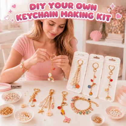Fcoget 679 Pcs Keychain Making Kit, DIY Craft Bag Charms Supplie kit - Image 2