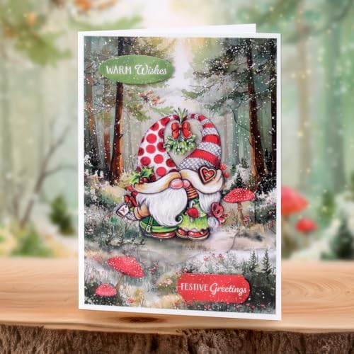 Katy Sue Cosy Christmas Gnomes Card Making Kit, Makes 8 Handmade Holiday Cards, Die Cut Toppers, Backgrounds & Foam Pads Included - Image 6