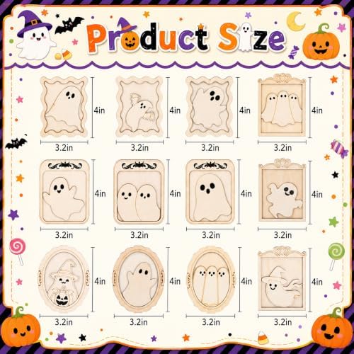 12 Pack Halloween DIY Wooden Ghost Frame Craft, Ghost Wood Painting Crafts - Image 2
