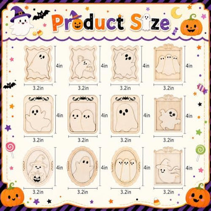 12 Pack Halloween DIY Wooden Ghost Frame Craft, Ghost Wood Painting Crafts - Image 2