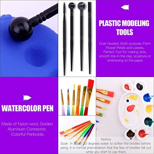 Swpeet 26Pcs Modeling Clay Sculpting Tools Kits, Handle Double-Sided Set, Watercolor Pens, Wooden Dotting Tools, Plastic Ball Rod Stylus Modeling Tools, Clay Roller, Clay Scarper for Clay Sculpture - Image 4