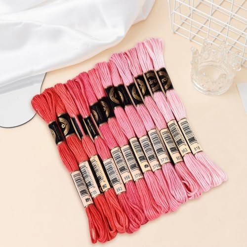 12 Skeins 105 Yards 6 Strands Pink Embroidery Floss Cord Friendship Bracelet String Threads Variegated Gradient Bulk Cross Stitch Thread Yarn Set for Sewing Making Knitting Craft DIY Supply - Image 7