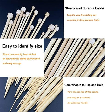 Mdoker 95pcs Knitting Needles Kit&Crochet Hooks Set 36 Straight Bamboo Knitting Needle 12 Small Size Lace Crochet Hook 5 Ergonomic Crochet Needles Knitting Set with Knitting Supplies&Accessories - Image 3