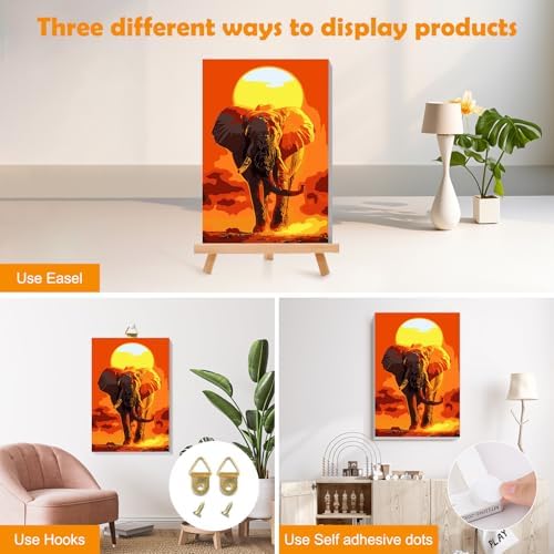 MOGTAA Paint by Numbers Kit for Adults with Frame, Elephant Paint by Number Canvas, Sunset Paint by Numbers with Easel, DIY Animal Oil Painting Kit for Home Wall Decor 8 x 12 Inch - Image 3