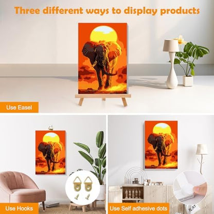 MOGTAA Paint by Numbers Kit for Adults with Frame, Elephant Paint by Number Canvas, Sunset Paint by Numbers with Easel, DIY Animal Oil Painting Kit for Home Wall Decor 8 x 12 Inch - Image 3