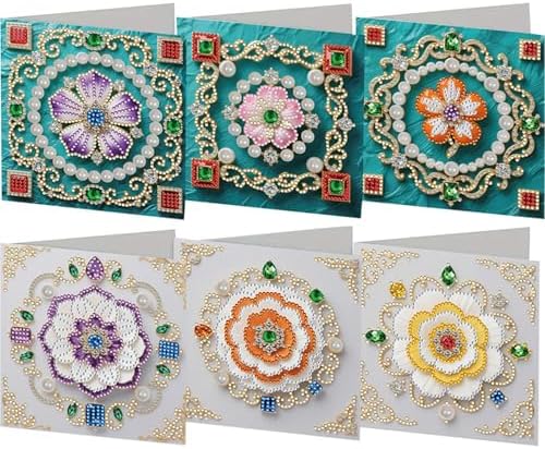 jinglinhh 6pcs Diamond Art Painting Floral Pearl Flowers Greeting Cards with Envelopes, DIY Card Making Kits for Adults, Diamond Art Postcards Christmas Cards Craft Gifts by Unknown