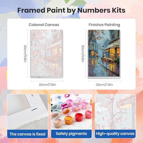 HEIBAGO 4 Pack Framed Paint by Numbers Kit for Adults Beginner, Adult Paint by Number Kits Street Cafe, DIY Paint by Numbers for Adults,Small Easy Acrylic Oil Painting for Wall Decor 8x12 Inch - Image 2