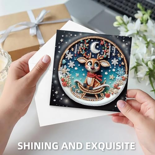 jinglinhh 6pcs Christmas Moon Snowflakes Snowman Elk Diamond Art Painting Greeting Cards with Envelopes, DIY Card Making Kits for Adults, Diamond Art Postcards Christmas Cards Craft Gifts - Image 6