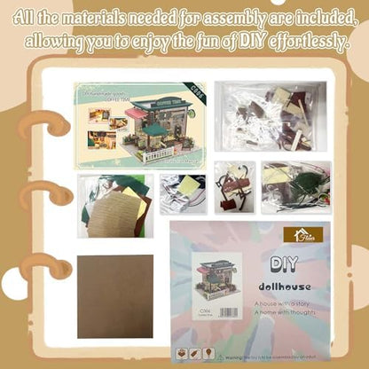 Flever Dollhouse Miniature DIY House Kit Creative Room with Furniture for Romantic Valentine's Gift (Time Cafe) - Image 3