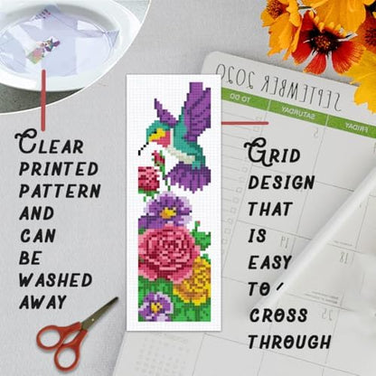 BEUNITONE 6 Pcs Cross Stitch Bookmark Kit for Beginner Vintage Flower Hand Embroidery Kit with Instruction Hummingbird Stamped Embroidery Bookmarks Handmade for DIY Crafts Book Lovers 8.5''x3'' - Image 3