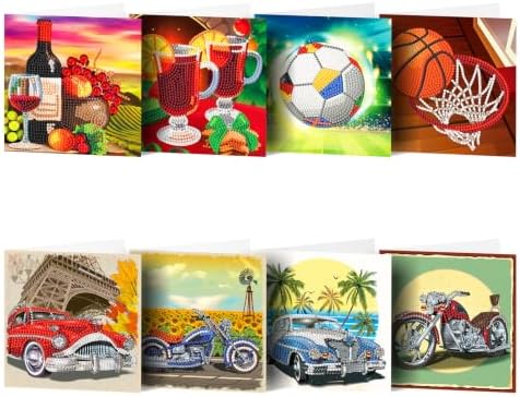 8PCS Cars and Balls DIY Greeting Card Kits with Envelopes Diamond Art Greeting Cards Diamond Art Cards Kits for Adults DIY Crafts Family Friend Gifts by Unknown