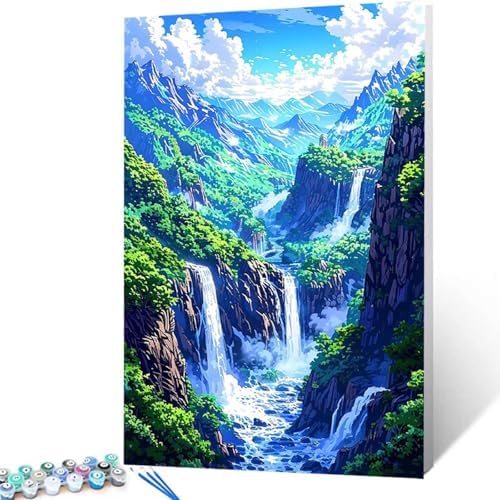 Waterfall Paint by Numbers Kit for Adults Mountain Paint by Numbers on Canvas, DIY Acrylic Oil Painting Kits for Adults Beginners with Brushes, Hobbies for Women for Home Wall Decor Gifts 16x20 in 6-1 - Image 4