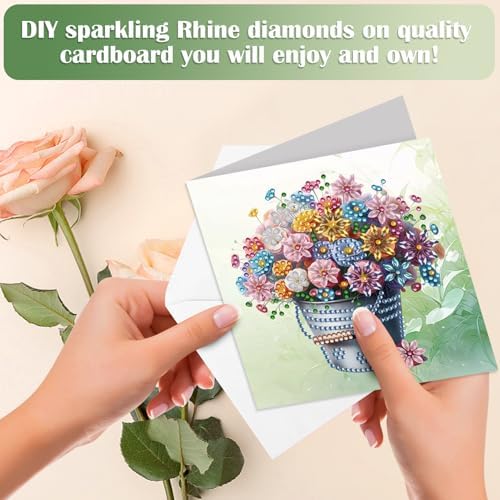 Diamond Art Cards with Envelopes–6PCS DIY Diamond Painting Greeting Cards Kit | Card Making Kit with Bling for Adults & Beginners | Birthday,Holiday & Thank You Cards (Flowers) - Image 6