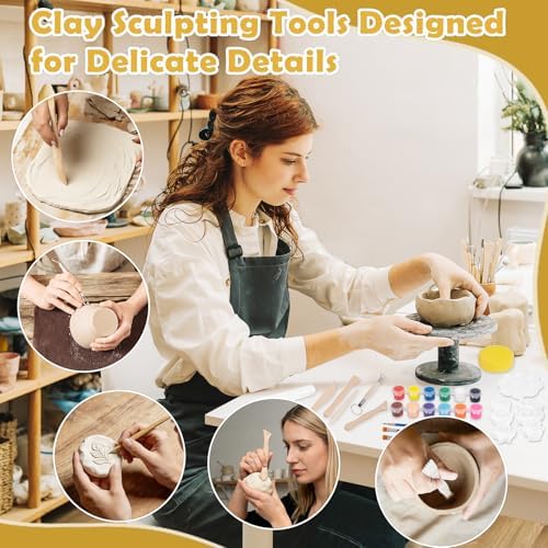 Texilo Air Dry Clay Kit for Adults, Pottery Starter Tools for Beginner, DIY Painting Making Set with Clay,Paints,Sculpting Tools,Varnish, Guide, Christmas Birthdays Gift for Arts Crafts Lover at Home - Image 6