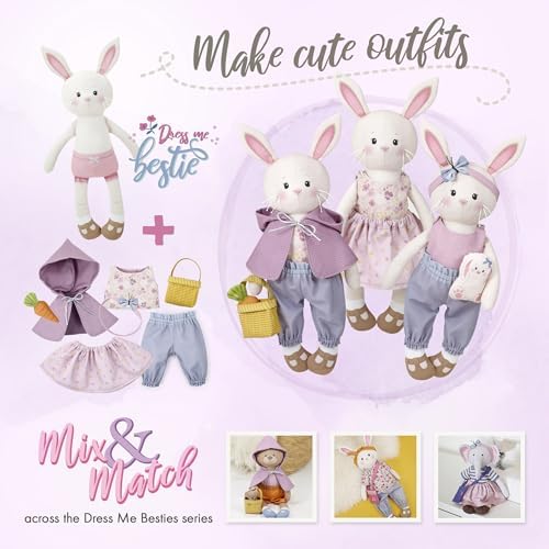 kullaloo - Cut & Sew Fabric Panel for Intermediate Skills - with Video Instructions - Doll Sewing Panel Doll with Clothes: Dress Me Bestie Bibby Bunny - Image 6