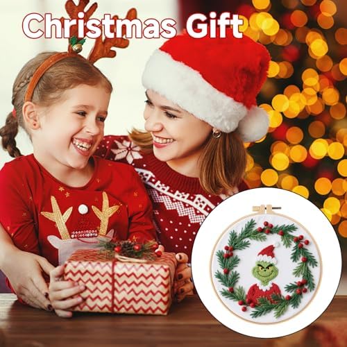 BBLYBD Christmas Embroidery Kit, 1 Set Cross Stitch Craft Kit for Beginners with Pre-Printed Embroidery Fabric, Hoop, Step-by-Step Instruction, Color Threads & Needles (Christmas-1 Set) - Image 6