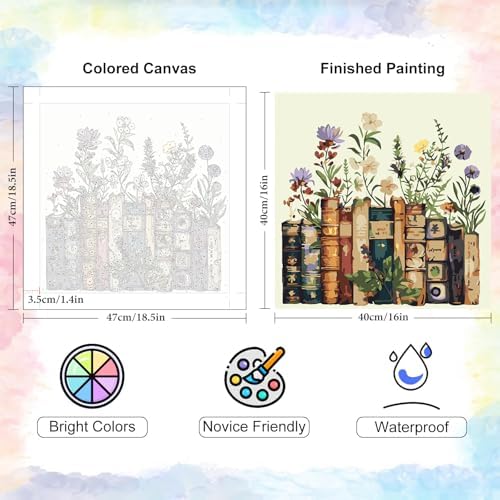 Yezavesu Book Paint by Numbers Kit for Adults Beginner, Flowers Adult Paint by Number Kits on Canvas Without Frame, DIY Acrylic Painting by Numbers for Home Wall Decor Gift 16x16 Inch - Image 3