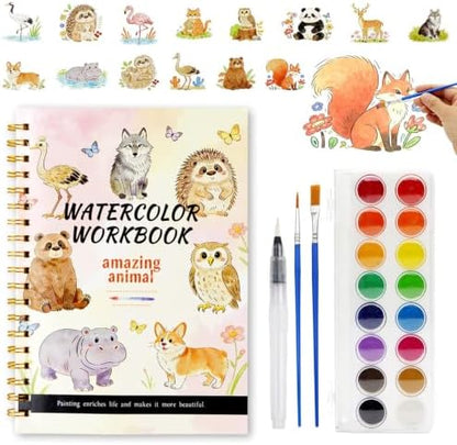 Watercolor Workbook for Adults – Watercolor Coloring Book with 14 Watercolor Paintings, 16 Colors, 3 Brushes & Color Mixing Guide – Large 200GSM Paper for Beginners & Art Enthusiasts by ZABARE