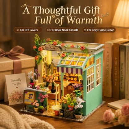DIY Miniature Flower House Book Nook Kit with LED Light - Image 7
