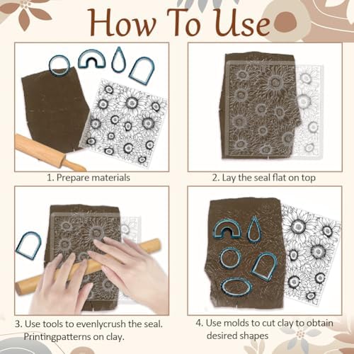 CHGCRAFT 4Pcs 4 Styles Plants Flowers Polymer Clay Texture Sheets, 5.5x5.5Inch - Image 3