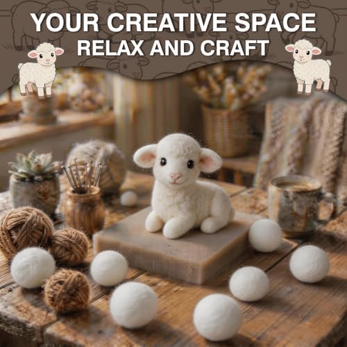 DIY Needle Felting Kit Cute White Lamb Lying – Needle Felting Starter Kit with Fiber Roving, Needles, Felting Pad & Instructions | Felted Farm Animal Kit for Beginners Adults | DIY Craft Gift - Image 6