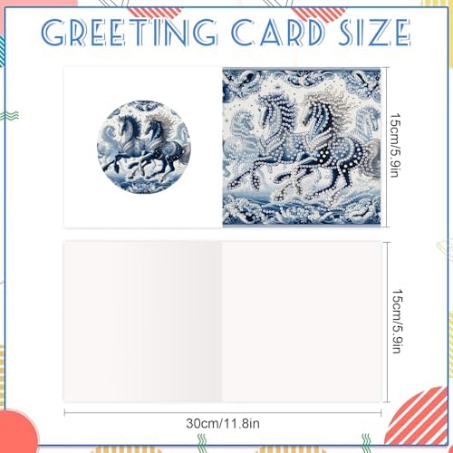 6pcs Diamond Painting Greeting Card with envelopes, DIY Blue and white carousel Diamond Art Greeting Card for Blessing and Wish Special Shaped Arts Crafts for Christmas Birthday Thanksgiving Day - Image 2