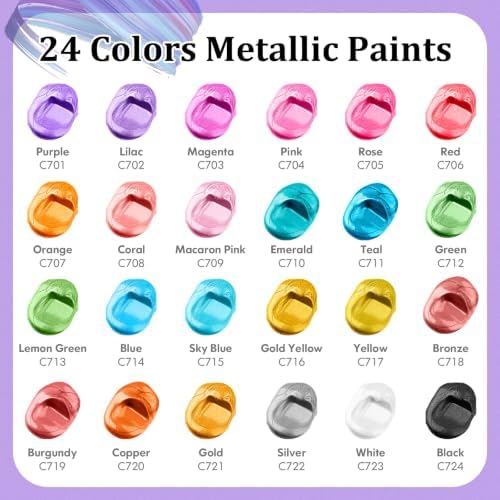 Caliart 24 Colors Metallic Acrylic Paint Set with 12 Brushes - Image 2