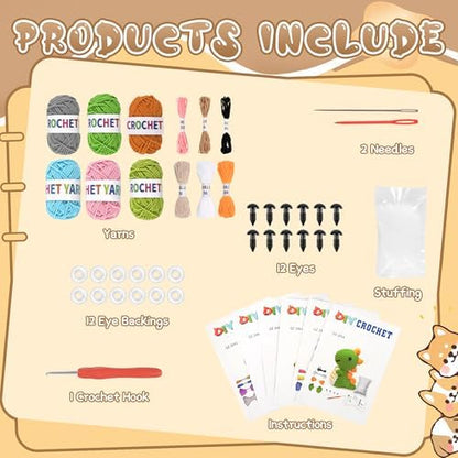 FHFTHYH 6Pcs Crochet Kit for Beginners, DIY Craft for Adults, Great Gift for Crochet Lovers, Crocheting Animal Kits with Step by Step Videos,Yarn,Crochet Hook,Birthday Holiday Gift - Image 3