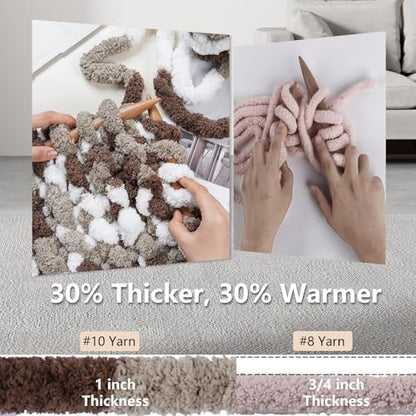 Cozyful Chunky Yarn for Hand Knitting - #10 Chunky Chenille Blanket Yarn, Jumbo Big Thick Chunky Yarns for Crocheting, Tie Dye Bulky Knit Yarns, 8 Skein (20 yds 8 oz Each Skein), Multi Coffee & White - Image 3