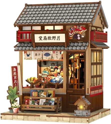 Cutefun Book Nook Kit - DIY Miniature House Kit for Adults, Teens and Beginners, Japanese Booknook Tiny House Bookshelf Decor 3D Wooden Puzzles, Gifts for Friends & Family (Folding Fan Shop) by Cutefun