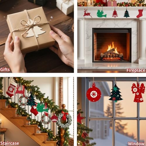 MACTING 45PCS Wooden Christmas Ornaments Unfinished Predrilled Natural Wood Slices DIY Blank Hanging Ornaments Kit for Crafts Centerpieces Christmas Tree Decorations, 9 Styles - Image 2