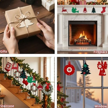 MACTING 45PCS Wooden Christmas Ornaments Unfinished Predrilled Natural Wood Slices DIY Blank Hanging Ornaments Kit for Crafts Centerpieces Christmas Tree Decorations, 9 Styles - Image 2