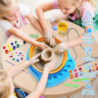 Vinkp Pottery Wheel for Kids - Complete Pottery Painting Kit Arts and Crafts for Kids Ages 8-12 with Air Dry Clay Art Supplies for Girls Boys Toys Birthday Gifts for 6 7 8 9 10 11 12 - Blue - Image 6