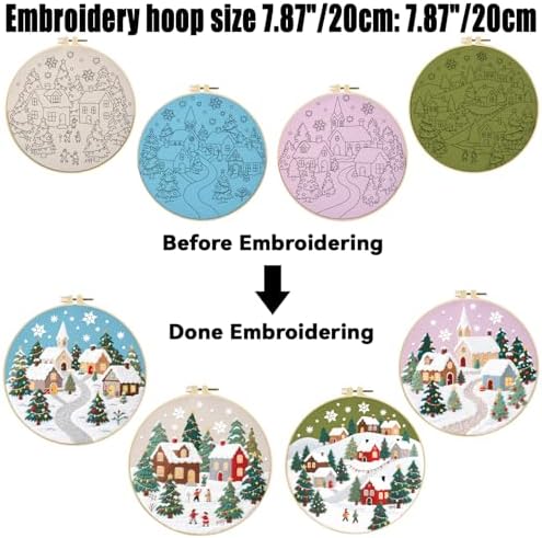 ORIGACH 4 Pcs Christmas Winter Town Embroidery Kit for Beginner - Image 3