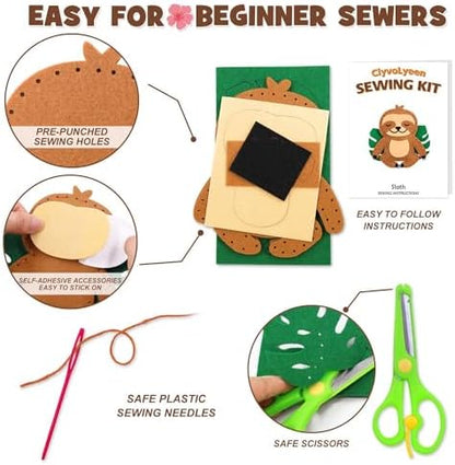 CiyvoLyeen Kids Sewing Kit Crafts – DIY Sloth & Jungle Animal Felt Crafts Sewing Set for Girls & Boys Ages 8–12 Learn to Sew 8 Cute Animal Projects - Image 3