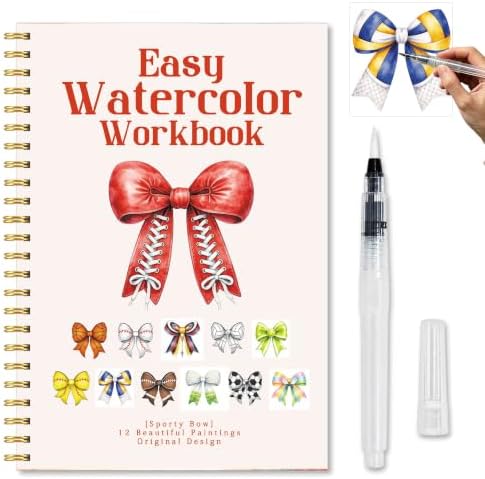 Sporty Lover Gift, Sports Bow Watercolor Workbook, Watercolor Painting Workbook with 12 Different Sports Bow Patterns, Sporty Water Coloring Book Set with Water Paintbrush for Beginners Boys Girls by Unknown