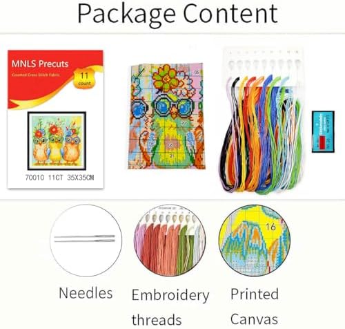 Zhenqing Modern Chicks Cross Stitch Kit - 11CT Pre-Printed 35x35cm Fabric with Threads & Needle (Hipster Chicken Design)(70010) - Image 3
