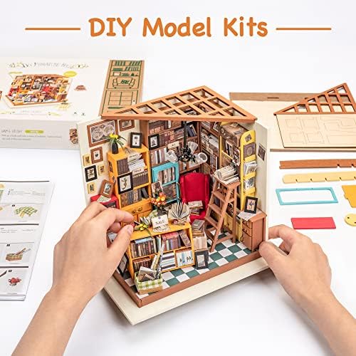 ROBOTIME DIY Miniature House Kit Miniature Dollhouse Kit Tiny House Kit for Adults Library House Kits Best Birthday Gifts for Teens(Sam's Study) - Image 5