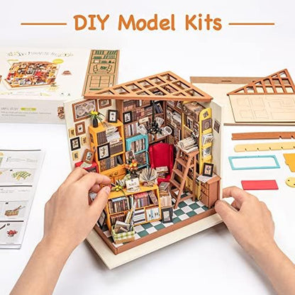 ROBOTIME DIY Miniature House Kit Miniature Dollhouse Kit Tiny House Kit for Adults Library House Kits Best Birthday Gifts for Teens(Sam's Study) - Image 5