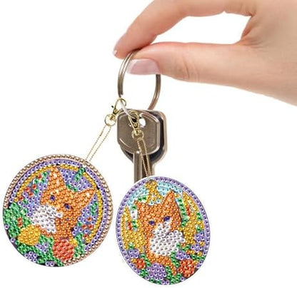 LazyFold 6Pcs Diamond Art Keychain Ornaments Kits for Adults,DIY Animals Cute Kittens Diamond Painting Keychain,Key Ring Art Pendant Tree Decor Gift（Single-Sided） - Image 3