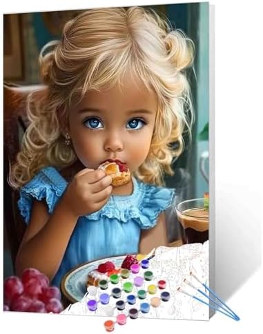 DIY Paint by Numbers for Adults African America Girl Painting Acrylic Paint Digital Oil Painting Little Girl Have Breakfast Painting Kits Children Canvas Art Bedroom Decor 16x20 Inch（Without Frame by TUMOVO