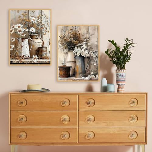 2Pack Flowers Paint by Numbers Kit for Adults Beginners, Floral in Tin Cans Adults Paint by Number Kits with framed-Wood Easel, DIY Acrylic Oil Painting by Numbers Crafts for Home Wall Decor 8X12 Inch - Image 2
