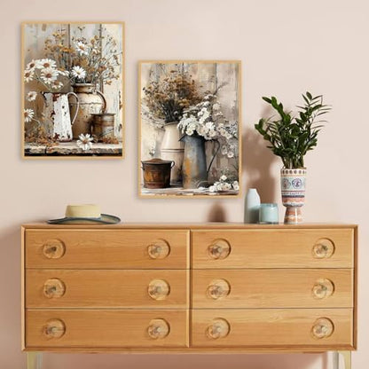 2Pack Flowers Paint by Numbers Kit for Adults Beginners, Floral in Tin Cans Adults Paint by Number Kits with framed-Wood Easel, DIY Acrylic Oil Painting by Numbers Crafts for Home Wall Decor 8X12 Inch - Image 2